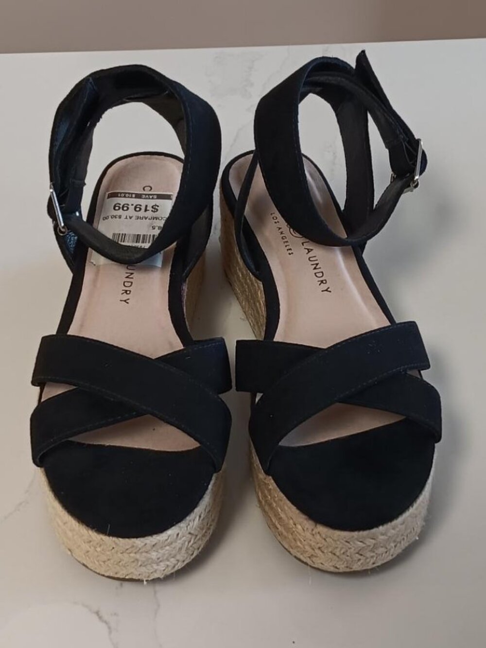 CHINESE LAUNDRY Womens Wedge Sandals Black Straps Size 8.5
